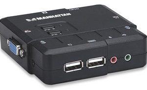 151252 Switch KVM Compacto de 2 Puertos USB, con cables y soporte de audio; controle dos computadoras USB desde un solo teclado, monitor y ratón