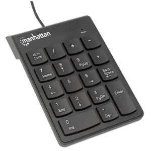 176354 Teclado numérico alámbrico USB, 18 teclas del mismo tamaño incluye tecla de retroceso Color Negro.
