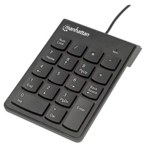 176354 Teclado numérico alámbrico USB, 18 teclas del mismo tamaño incluye tecla de retroceso Color Negro.