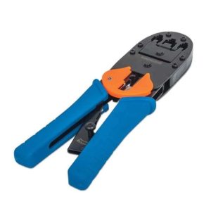 211048 Pinza para crimpear plug modular RJ45, RJ12 y RJ11, Corta y quita el forro de cable redondo y plano.