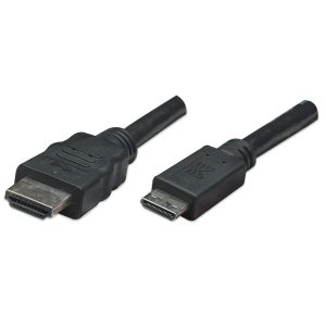 304955 Cable Mini HDMI macho a HDMI macho, Blindado, Negro,1.8 mts, Soporta una resolución de 4K, video en 3D y color intenso.