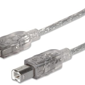 345408 Cable para impresora USB-A a USB-B de 5mts, color Plateado, Velocidades de hasta 480 Mbps.
