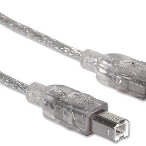 345408 Cable para impresora USB-A a USB-B de 5mts, color Plateado, Velocidades de hasta 480 Mbps.
