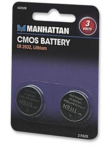 432528 Batería CMOS CR2032, paquete con dos, Litio,Proporciona una potencia de 3 V.