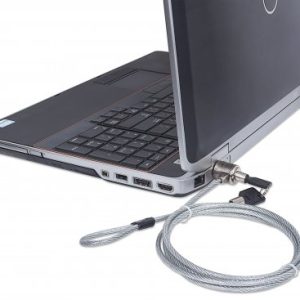 440271 Candado para Laptop con cerradura de llave, cable de acero y recubrimiento PVC transparente de 1.5mts de largo.