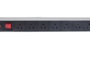 713993 Barra multicontacto con 8 salidas para montaje en rack de 19, Tipo EU, protección contra sobrecargas,cable de alimentación 3m