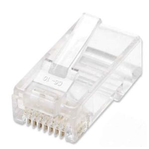 790055 PLUG RJ45 CAT5E MULTIFILAR UTP BOTE 100 PZAS ORO 15-MICRAS; Contactos con baño de oro de 15 µ.