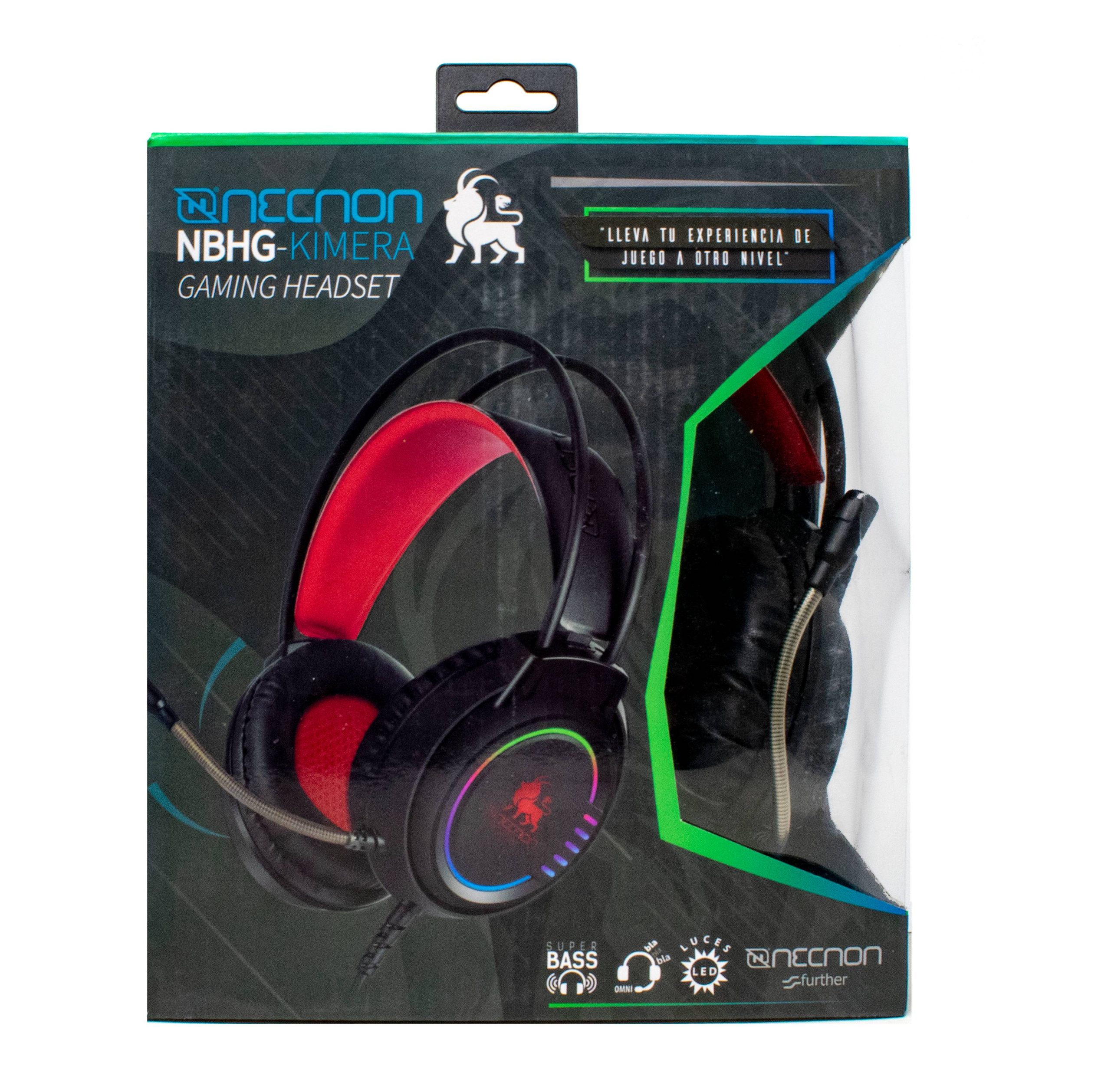 AUDIFONOS HEADSET GAMING OVER-EAR NBHG KIMERA RGB ALAMBRICO 3.5MM USB PC CONSOLAS CELULAR MICROFONO FLEXIBLE INC ADAPTADOR ROJO