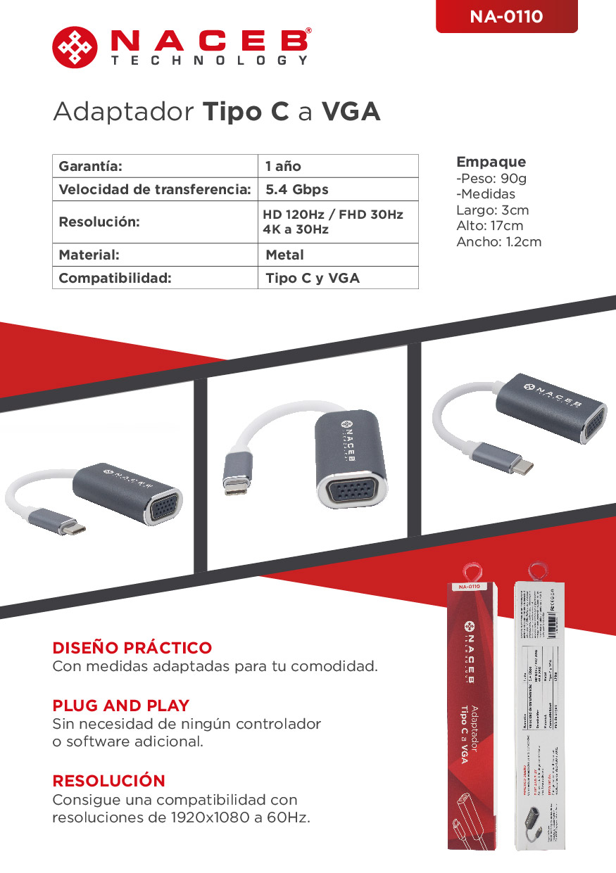 Adaptador NACEB TIPO C A VGA NA-0110