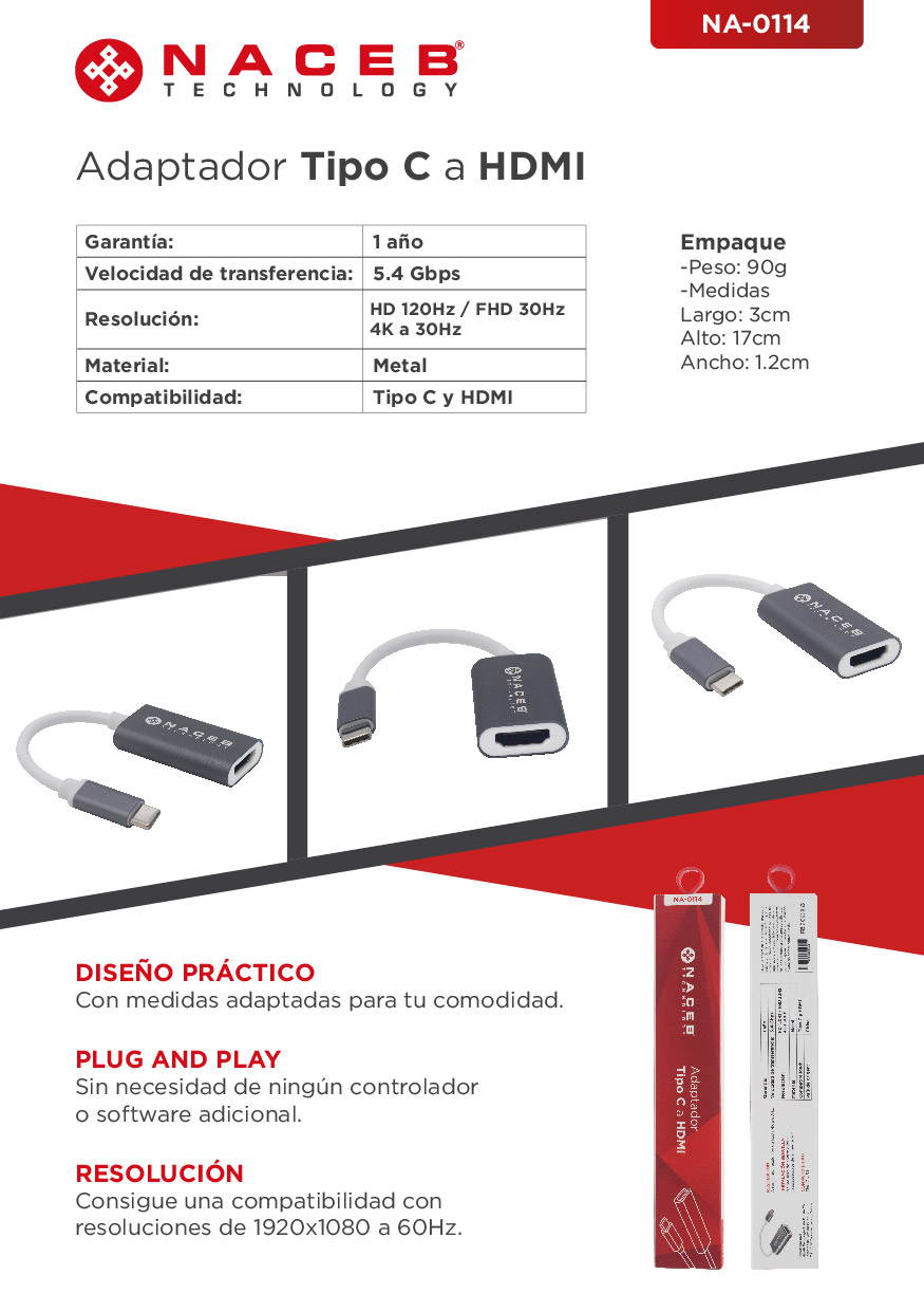 Adaptador NACEB Tipo C a HDMI NA-0114
