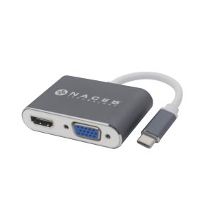 Adaptador Tipo C a HDMI+VGA Naceb Technology NA-0113, Plata, USB C, HDMI+VGA