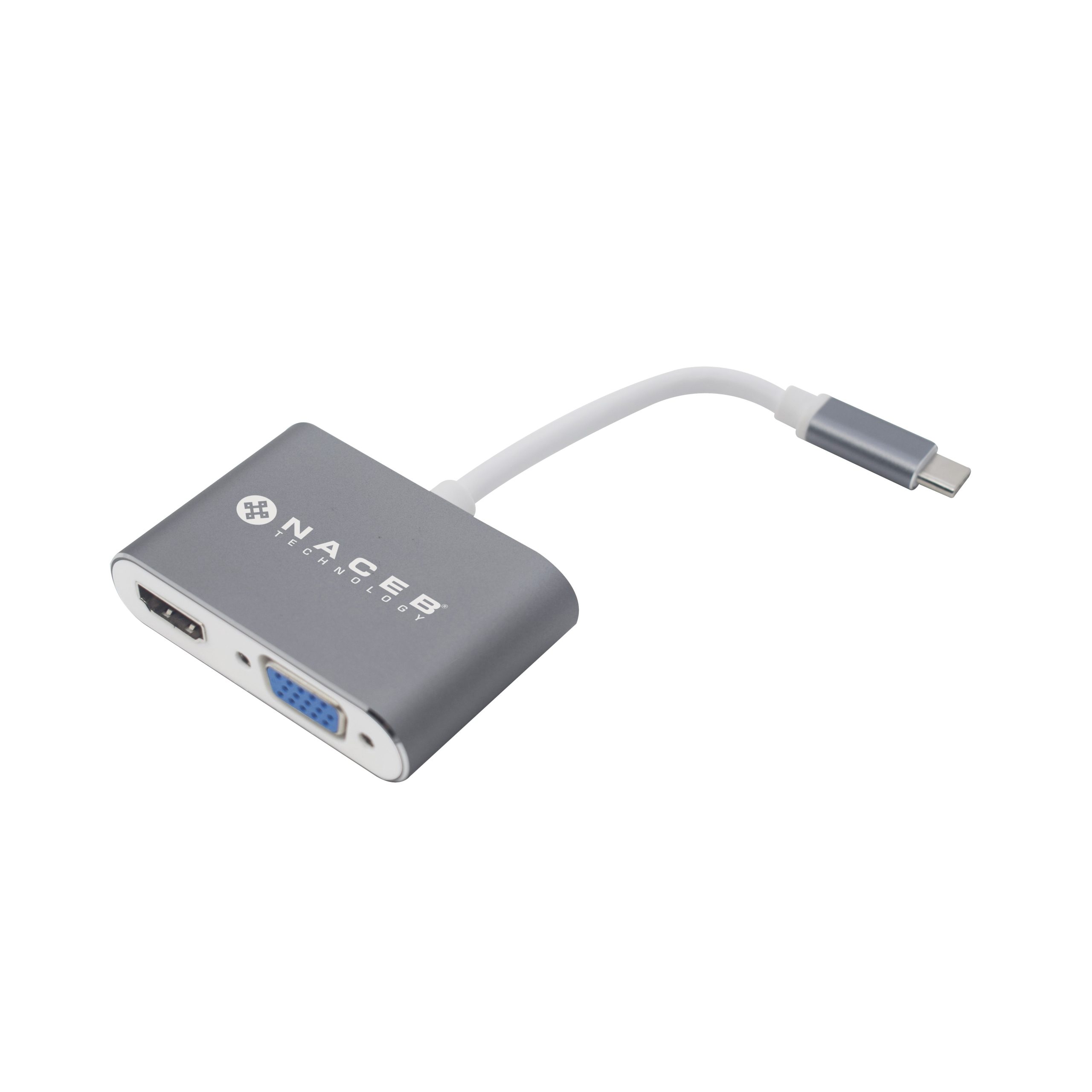 Adaptador Tipo C a HDMI+VGA Naceb Technology NA-0113, Plata, USB C, HDMI+VGA