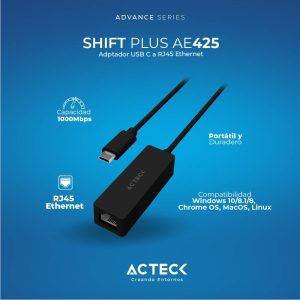 Adaptador USB-C Shift Plus AE425 Acteck Advanced Series Conector de salida USB tipo C