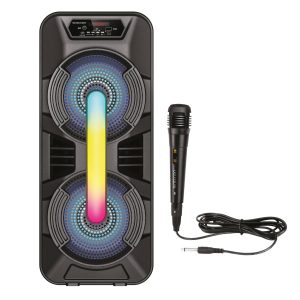 Bafle Karaoke NECNON Bluetooth Doble 8 pulgadas NB-08X TWS Incluye Microfono Alambrico Radio FM Micro SD USB Barra De Luz Iluminacion LED 7400 WATTS Displa