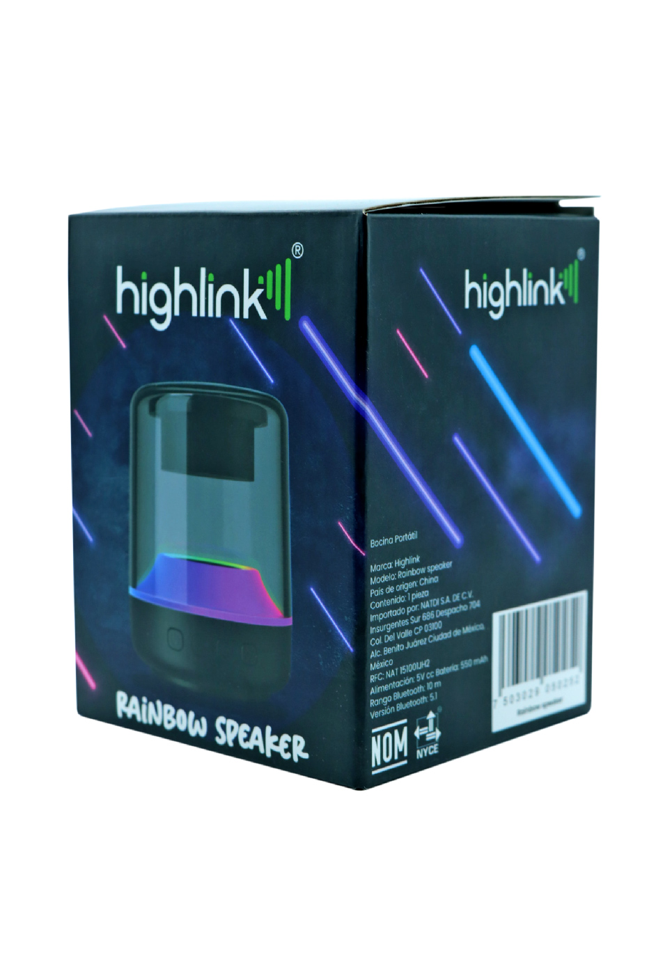 Bocina portátil Highlink, RAINBOW SPEAKER batería recargable.
