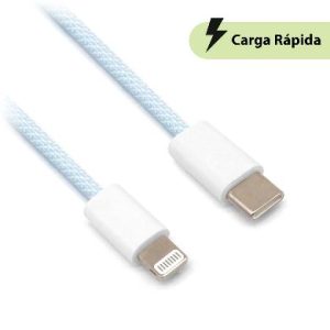 CABLE CARGA RÁPIDA, USB TIPO C" A LIGHTNING, TEJIDO, 1.0 M, AZUL (6001523), Brobotix