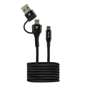 CABLE VORAGO CAB-126 TIPO C - TIPO C ADAPTADOR USB A, PD 60W CARGA RÁPIDA, 1 MT NEGRO