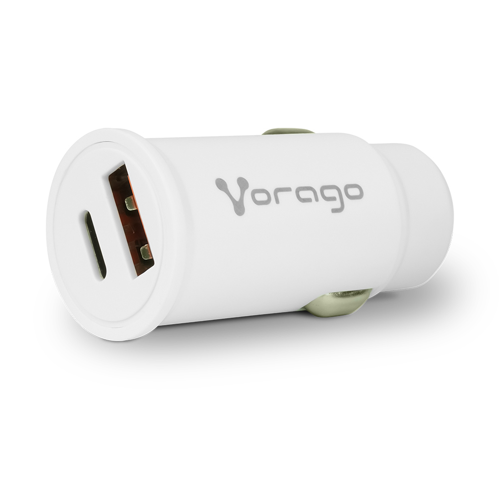 CARGADOR PARA AUTO VORAGO AU-305-WH TIPO C PD 20W Y USB A QUICK CHARGE 3.0 BLANCO