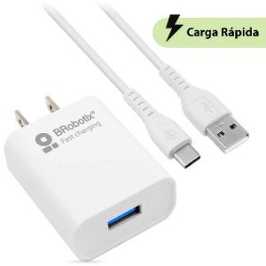 COMBO CARGA RÁPIDA: CARGADOR USB V3.0 + CABLE USB TIPO C". BLANCO (6001318), Brobotix