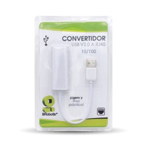 CONVERTIDOR BROBOTIX USB V2.0 A RJ45, USB, RJ-45, Macho-Hembra, Blanco, 12 cm
