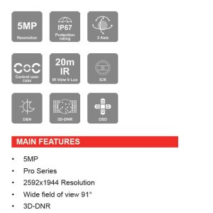 Cámara Bala Marca Provisión (I2-350A-28), Cámara bala AHD 5 MP TVI 5 MP, Lente Fijo 2.8 (91°) mm