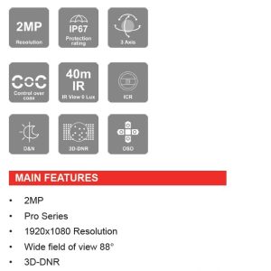 Cámara Bala PRO Marca Provision (I4-320A-28), Cámara bala AHD 2 MP compatible CVI/TVI /Analogo, Lente fijo 2.8 (88°) mm