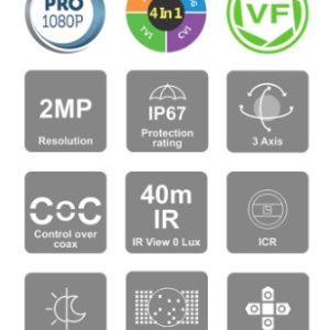 Cámara Bala PRO Marca Provision (I4-320A-VF), Cámara bala AHD 2 MP compatible CVI/TVI /Analogo, Lente fijo 2.8 - 12 (88°-33°) mm