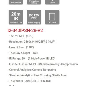 Cámara Bala PROVISION-ISR I2-340IPSN-28-V2, 4 MP, 20 m, Plástico, 2.8mm