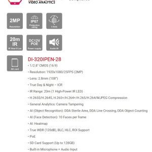 Cámara Domo IP PROVISION ISR DI-320IPEN-28 2 MPX DDA