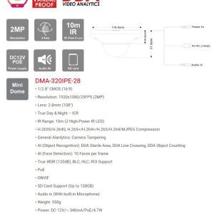 Cámara Domo IP PROVISION ISR DMA-320IPEN-28-V4 2 MPX DDA