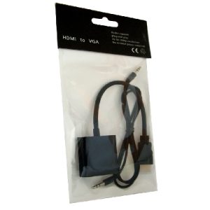 Convertidor HDMI a VGA, C/Audio 3.5, Negro, BROBOTIX 110964N