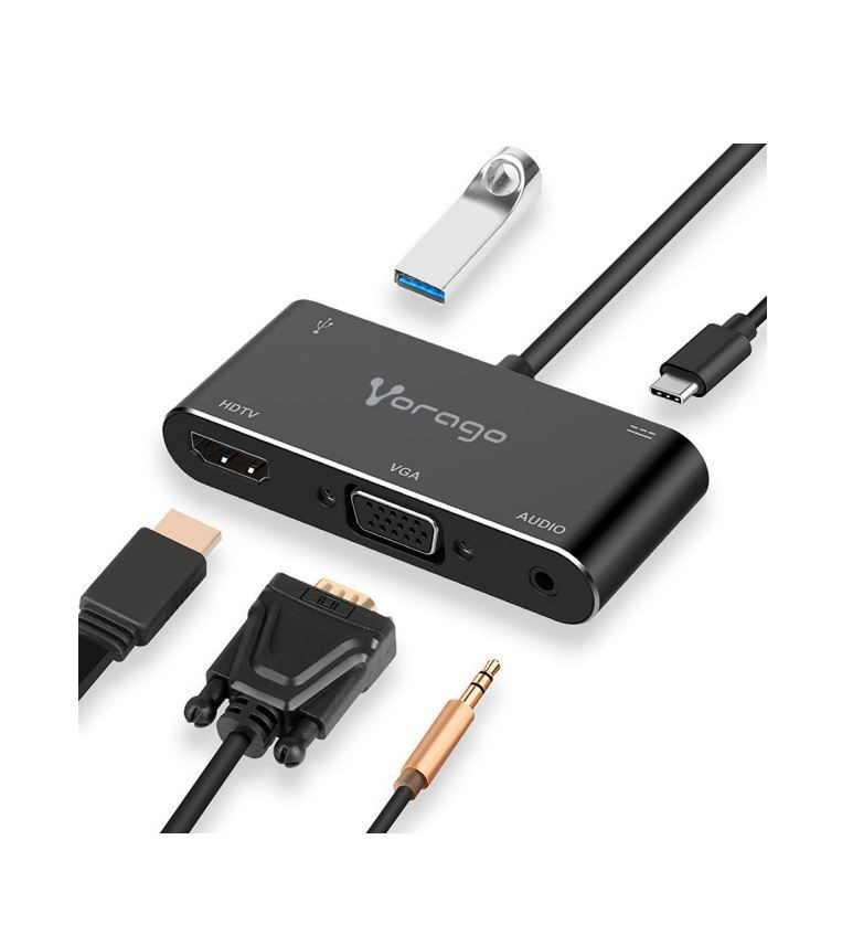 Convertidor Vorago 5 en 1 ADP-350 Usb tipo C a HDMI, VGA, Usb 3.0, Jack 3.5MM, PD