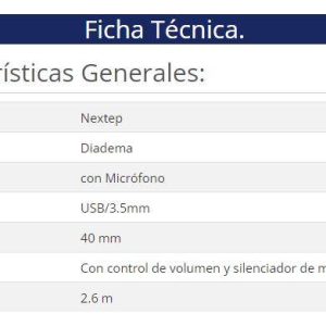 Diadema Nextep NE-426 con Micrófono Conexión USB/3.5mm Color Negro 40mm Diámetro Bocina Cable 2.6m