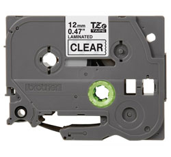 Etiqueta clara continua laminada Brother TZE131, de 12 mm de ancho x 8 mts de largo. Impresión en negro