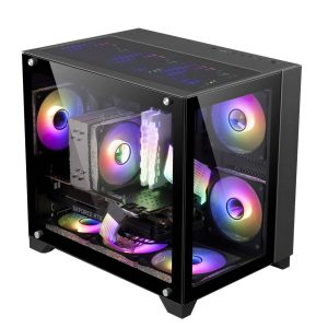 GABINETE GAMER GAME FACTOR CSG570 mATX FISHTANK, DOBLE CRISTAL, USB 3.0, S/FTE, NEGRO