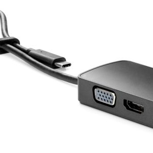 HP Travel Hub 7PJ38AA USB Type-C, HDMI: 3840 x 2160 a 30 Hz; 1 VGA: 1080p a 60 Hz; 2 puertos USB-A 3.0 de carga