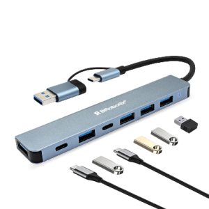 Hub Conector DUAL Tipo USB A&C, V3.0 , 7 en 1, /5 USB/2 TIPO C/ 6005446 BROBOTIX