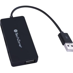 Hub TechZone, 4 puertos USB 2.0, color negro, 1 año de garantía.
