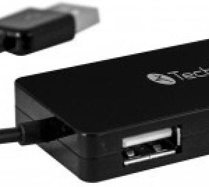 Hub TechZone, 4 puertos USB 2.0, color negro, 1 año de garantía.