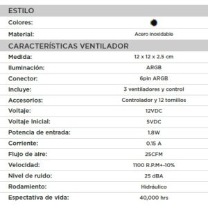 KIT DE VENTILADORES NA-0962 ARGB 6PINES VENTILADOR DE 120 MM