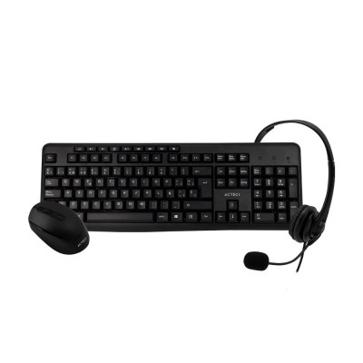 Kit de Oficina: Teclado, Mouse y Audífonos ACTECK AC-931687, 105 Teclas, Mouse: Inalámbrico, Receptor USB, 3 Botones + Scroll, Audífono Audio y Micrófono