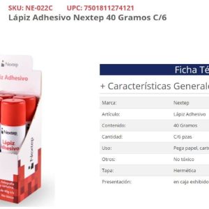 Lápiz Adhesivo Nextep NE-022C 40 gramos Paquete con 06 piezas