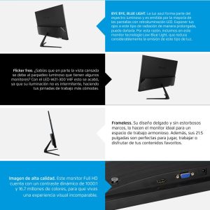 MONITOR VORAGO LED-W21-300-V4 21.5 PULGADAS WIDE FRAMELESS NEGRO VGA HDMI