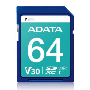 Memoria SD ADATA PREMIER PRO V30, 64 GB, 100 MB/s, 80 MB/s, Azul, Clase 10