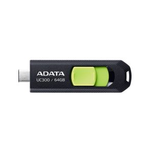 Memoria USB 3.2 Gen 1 Tipo C 64GB UC300, Conector deslizable sin tapa. Plastico, color NEGRO-VERDE ACHO-UC300-64G-RBK/GN