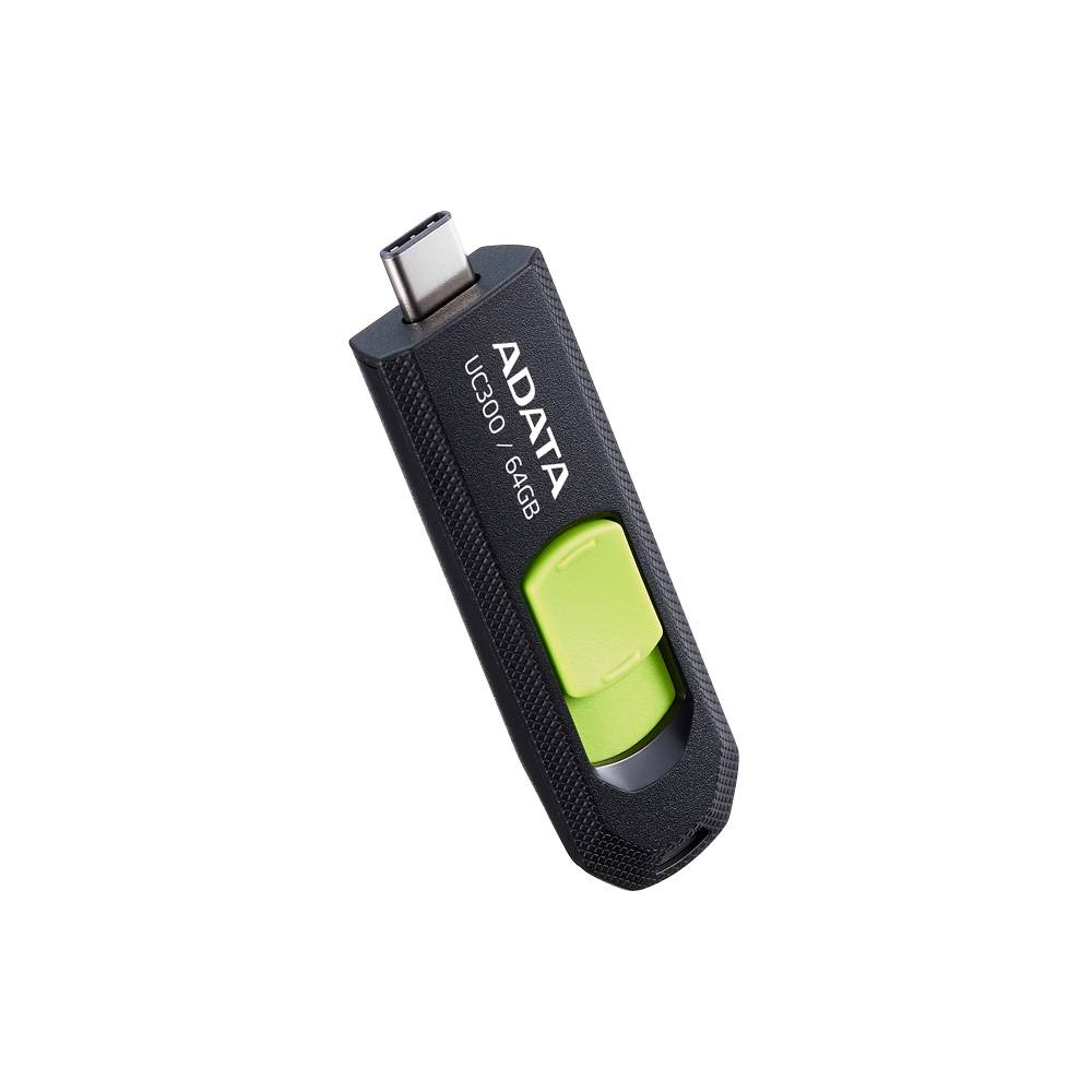 Memoria USB 3.2 Gen 1 Tipo C 64GB UC300, Conector deslizable sin tapa. Plastico, color NEGRO-VERDE ACHO-UC300-64G-RBK/GN