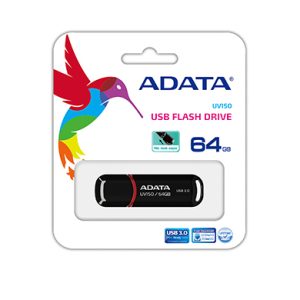 Memoria USB ADATA UV150, Negro, 64 GB, USB 3.2 (retrocompatible con 3.0 y 2.0), 100 MB/s