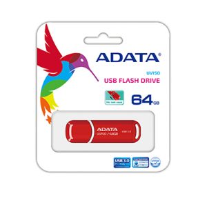 Memoria USB ADATA UV150, Rojo, 64 GB, USB 3.2 (retrocompatible con 3.0 y 2.0), 100 MB/s