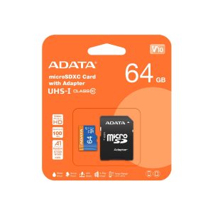 Micro SD ADATA AUSDX64GUICL10A1-RA1, 64 GB, 100 MB/s, 25 MB/s, Negro, Clase 10