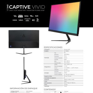 Monitor ACTECK Captive Vivid SP240, 23.8 pulgadas, 250 cd / m², 1920 x 1080 Pixeles, 5-8 ms, Negro